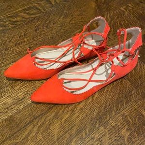 Top shop orange slip on flats with tie size 7